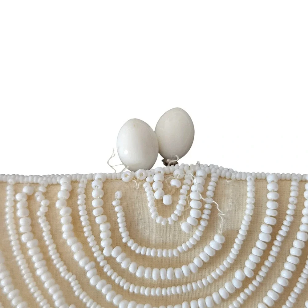 Vintage Walborg Belgium Hand Beaded White Evening Bag Purse Mid Century